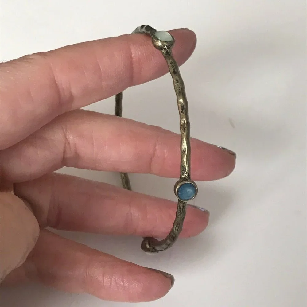 Multi Stone Bangle Gold Tone Blue And Smoky White